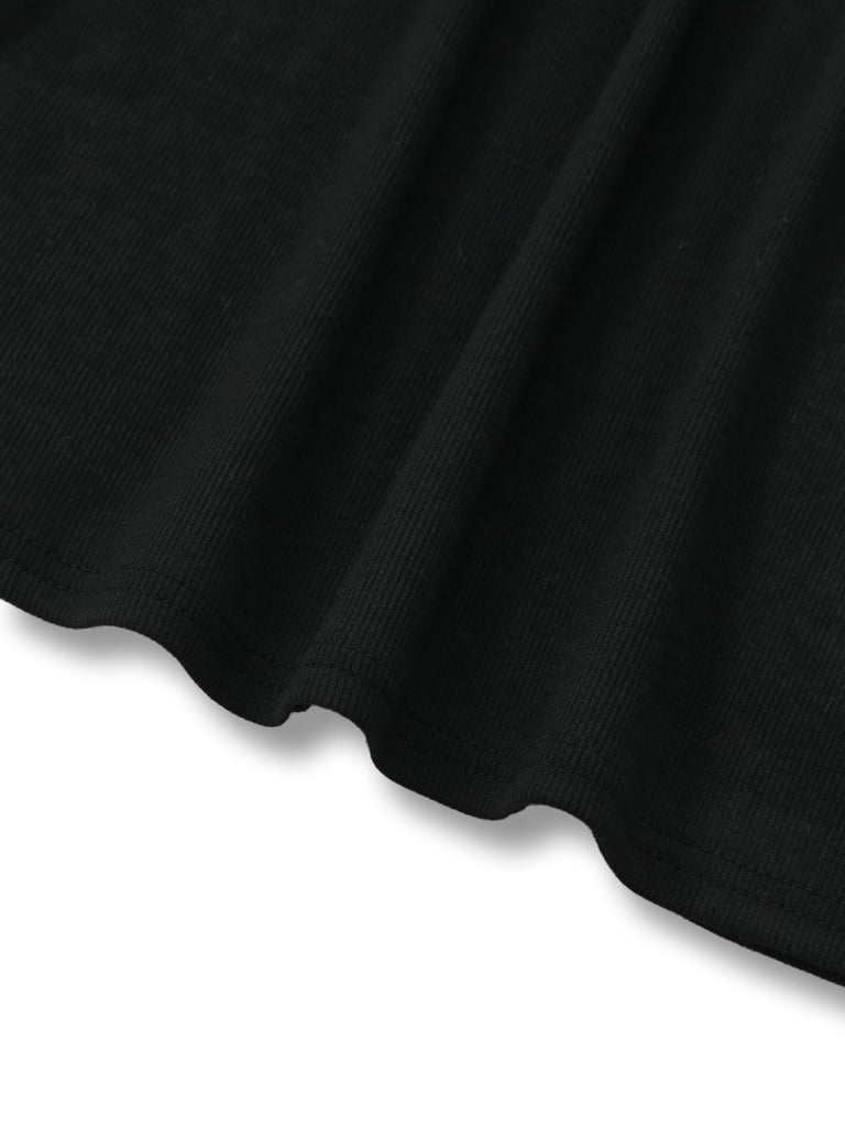 Black 1950S V-Neck Lantern Sleeve Knitted Top - vintage fashion, retro style, classic black