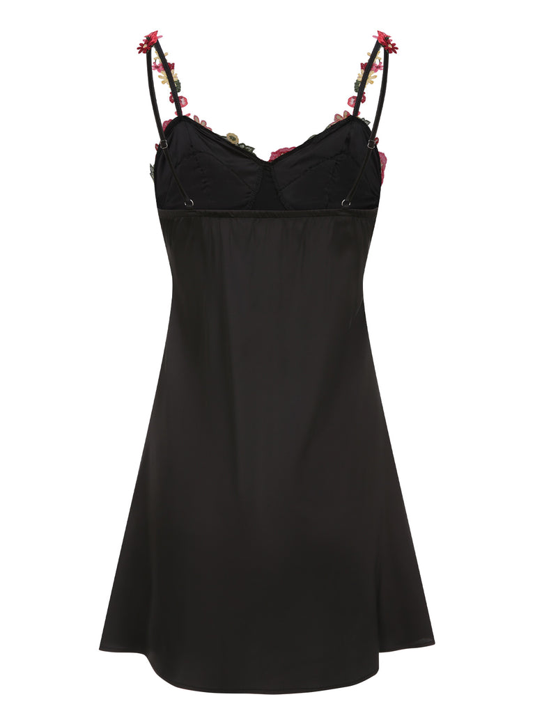 Black 1950s 3D  Floral Suspender Sleepwear, vintage fashion, retro style - perfect for women who love vintage and retro fashion