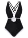 Black 1950s 3D Flower Patchwork One-Piece Swimsuit, vintage swimsuit, pin-up swimwear - perfect for women who love vintage and retro fashion