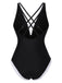 Black 1950s 3D Flower Patchwork One-Piece Swimsuit, vintage swimsuit, pin-up swimwear - perfect for women who love vintage and retro fashion