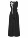 Black 1950s 3D-Floral Sleeveless Tie-Up Jumpsuit - vintage jumpsuit, retro fashion, classic black