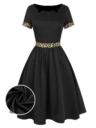 She slips into this Black 1950s Boat Neck Leopard Patchwork Dress and suddenly it's a 1950s daydream