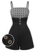 Black 1950s Bow Button Patchwork Strap Romper, vintage romper, retro jumpsuit - perfect for women who love vintage and retro fashion