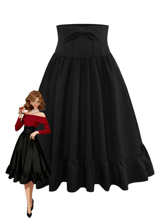 Black 1950s Bow Decor Solid Skirt - vintage skirt, retro style, classic black