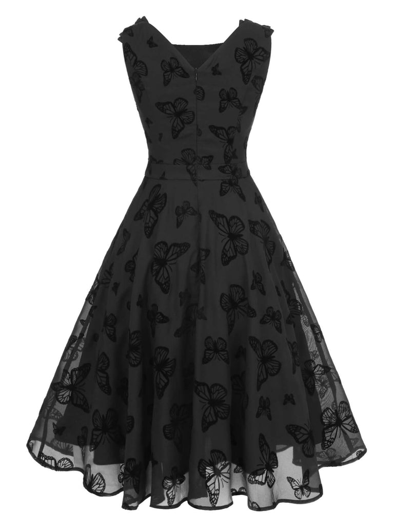 Black 1950s Butterfly Flocking Mesh Dress Black 1950s Butterfly Flocking Mesh Dress