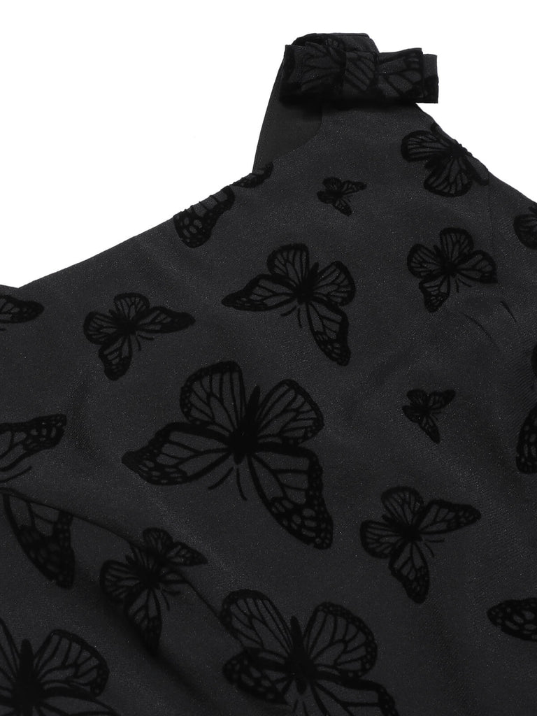 Black 1950s Butterfly Flocking Mesh Dress, vintage dress, retro fashion, rockabilly, pin-up fashion - perfect for women who love vintage and retro fashion