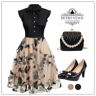 Black 1950s Butterfly Patchwork Vintage Dress: timeless style reimagined