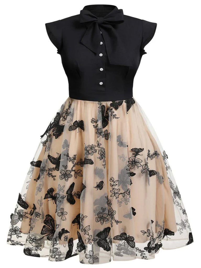 Plus Size Butterfly Patchwork Vintage Dress Black,L/16W Plus Size Butterfly Patchwork Vintage Dress Black,L/16W