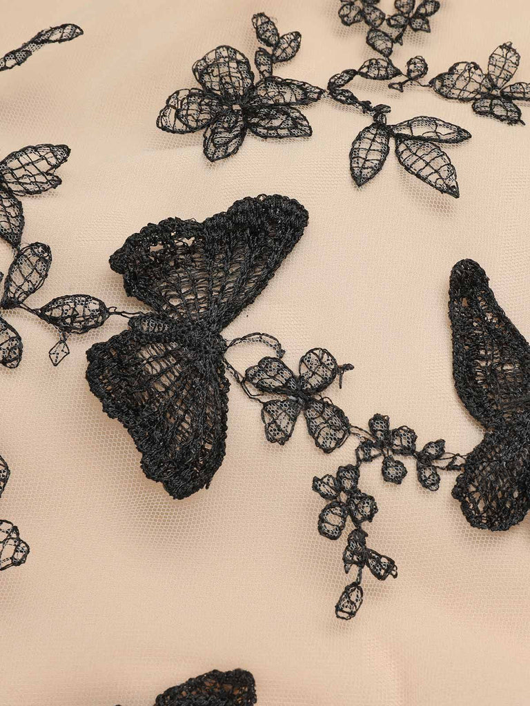 Plus Size Butterfly Patchwork Vintage Dress Black,3X/22W