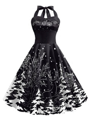 Black 1950s Christmas Halter Swing Dress | Retro Stage