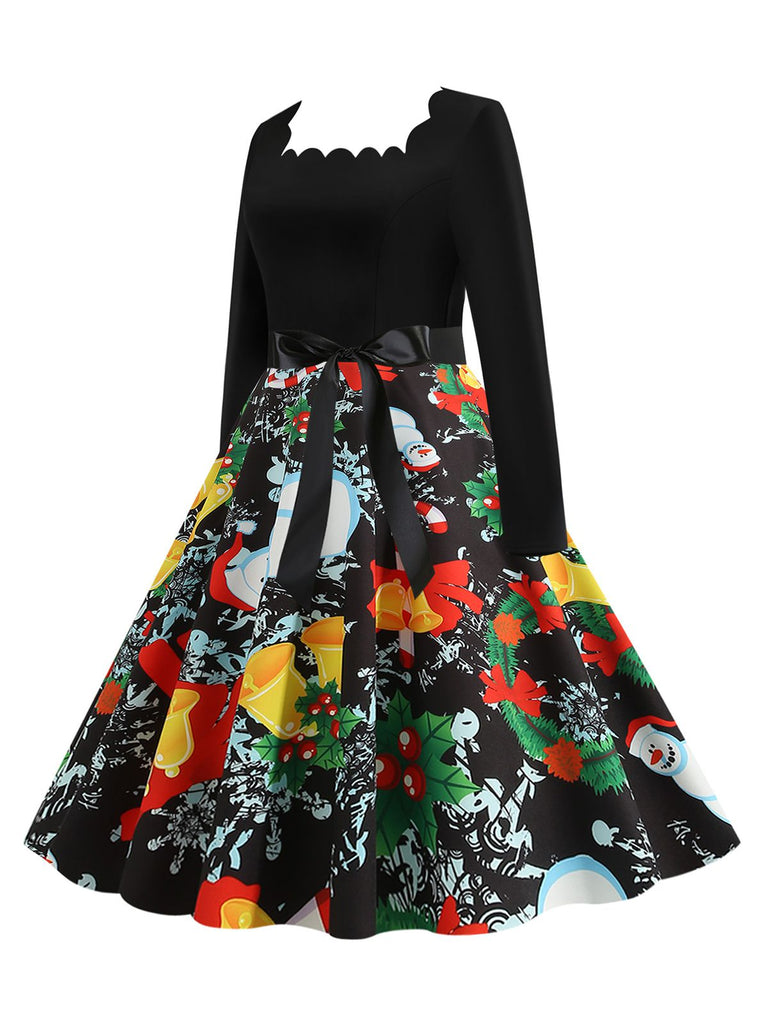 Black 1950s Christmas Print Belted Dress: where 1950s romance meets her modern spirit
