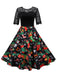 She slips into this Black 1950s Christmas Stocking Lace Patchwork Dress and suddenly it's a 1950s daydream