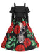 This Black 1950s Cold-Shoulder Halloween Skull Roses Dress wraps her in 1950s elegance, one twirl at a time
