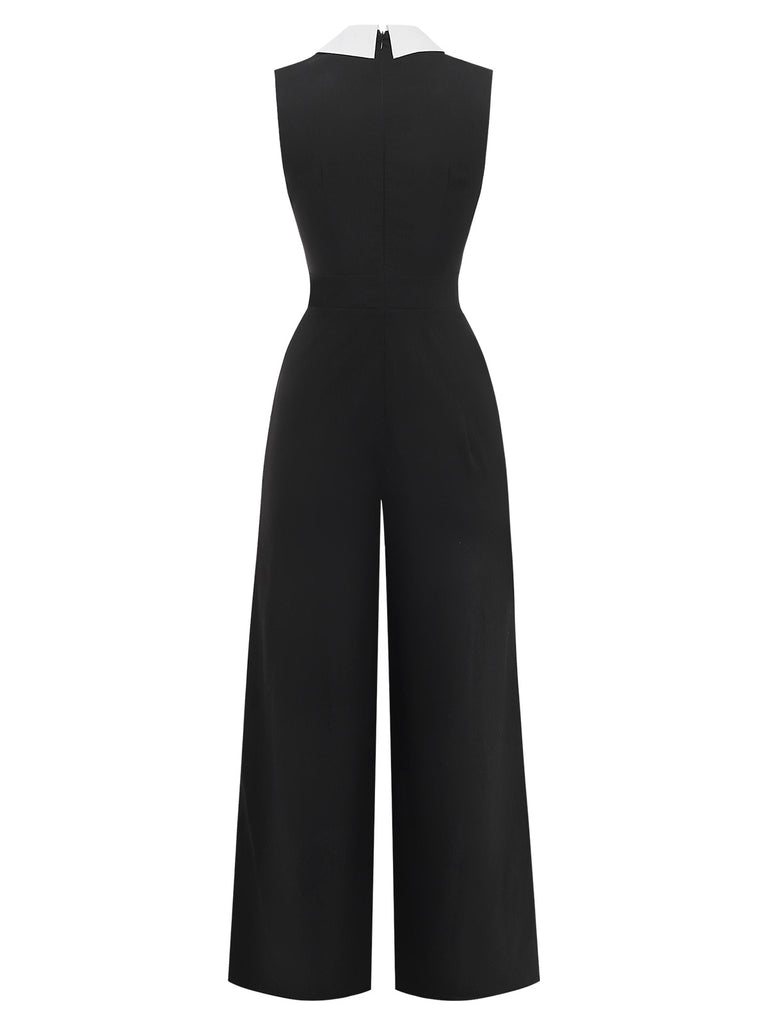 Black 1950s Colorblock Sleeveless Wide-Leg Jumpsuit - vintage jumpsuit, retro fashion, classic black