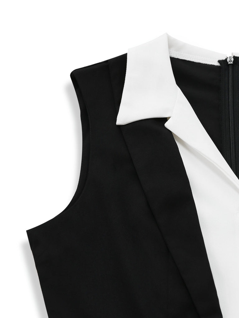 Black 1950s Colorblock Sleeveless Wide-Leg Jumpsuit - vintage jumpsuit, retro fashion, classic black