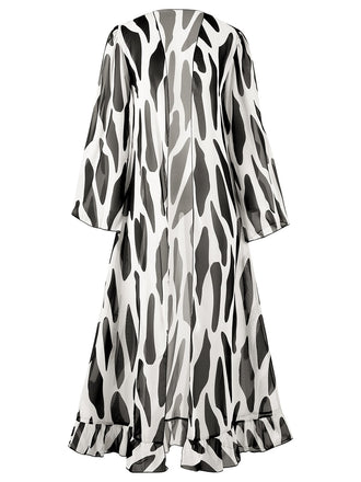 Black 1950s Contrast Spots Long Cover Up - vintage fashion, retro style, classic black