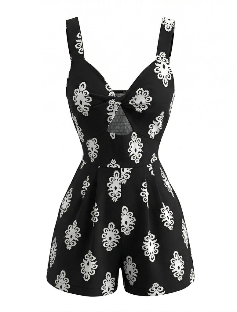 Black 1950s Cutout Twist-Front Romper - vintage romper, retro jumpsuit for vintage lovers