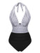 Black 1950s Deep V-Neck Stripe Swimsuit, vintage swimsuit, pin-up swimwear - perfect for women who love vintage and retro fashion