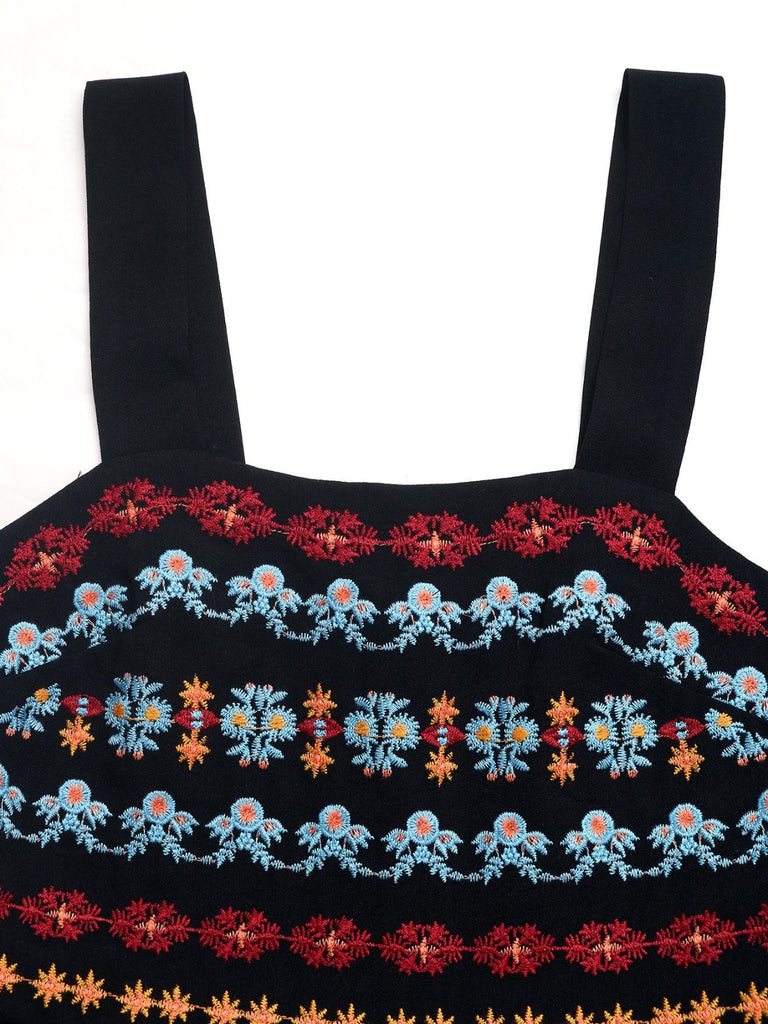 Black 1950s Embroidered Square Neck Romper, vintage romper, retro jumpsuit - perfect for women who love vintage and retro fashion