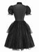 Black 1950s Evil Vampire Puff Sleeve Mesh Dress - vintage dress, retro fashion, rockabilly