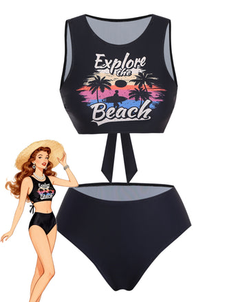 Black 1950s Explore The Beach Tankini Set - vintage fashion, retro style, classic black