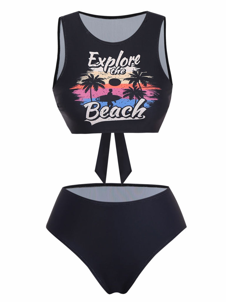 Black 1950s Explore The Beach Tankini Set - vintage fashion, retro style, classic black