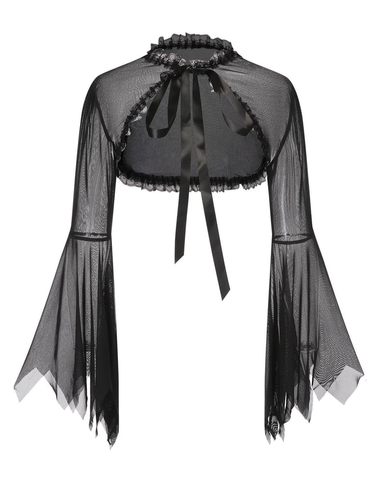 Black 1950s Flare Sleeved Lace-Up Sheer Cape, vintage fashion, retro style - perfect for women who love vintage and retro fashion