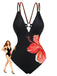 Black 1950s Floral Crochet One-Piece Swimsuit