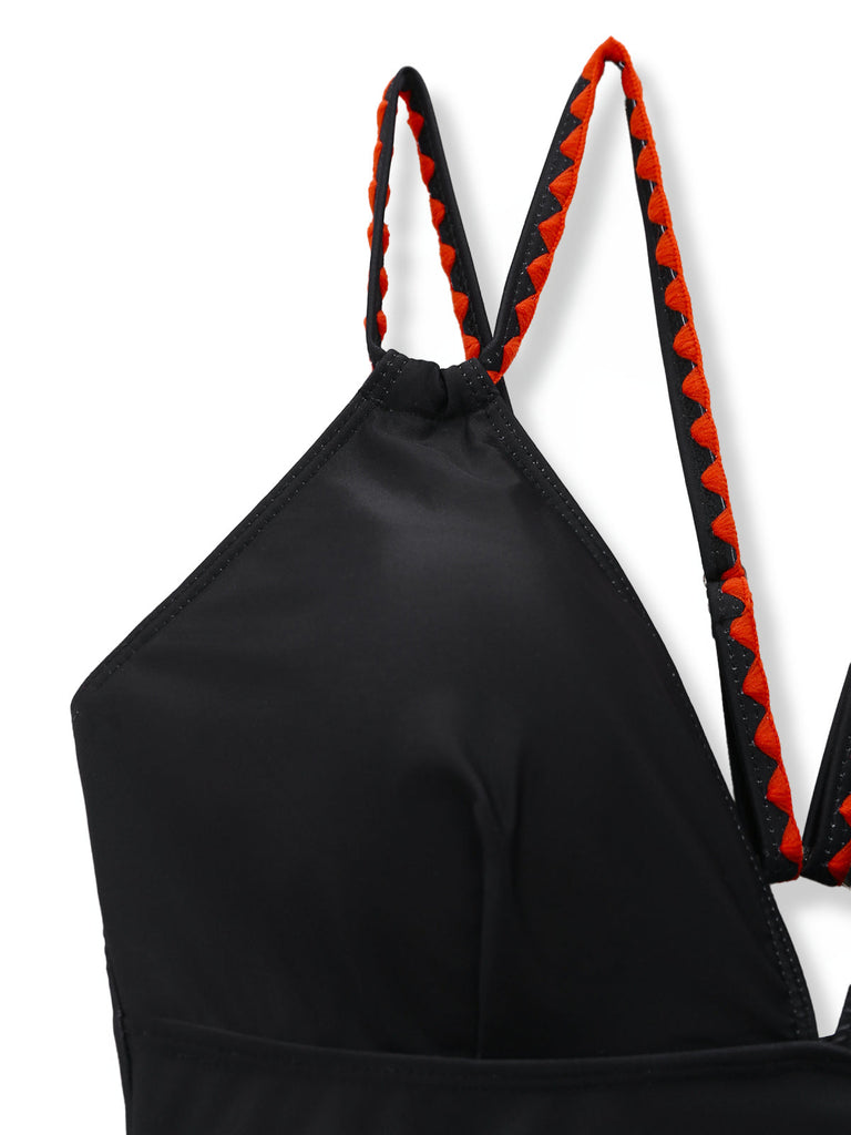 Black 1950s Floral Crochet One-Piece Swimsuit 6