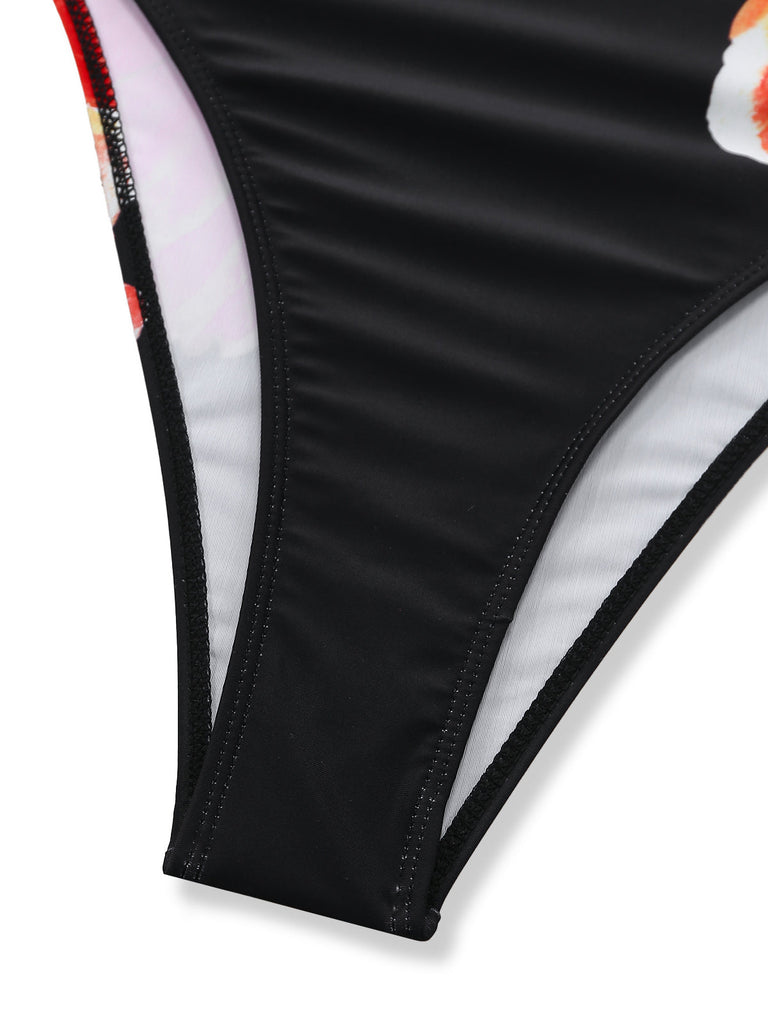 Black 1950s Floral Crochet One-Piece Swimsuit 4