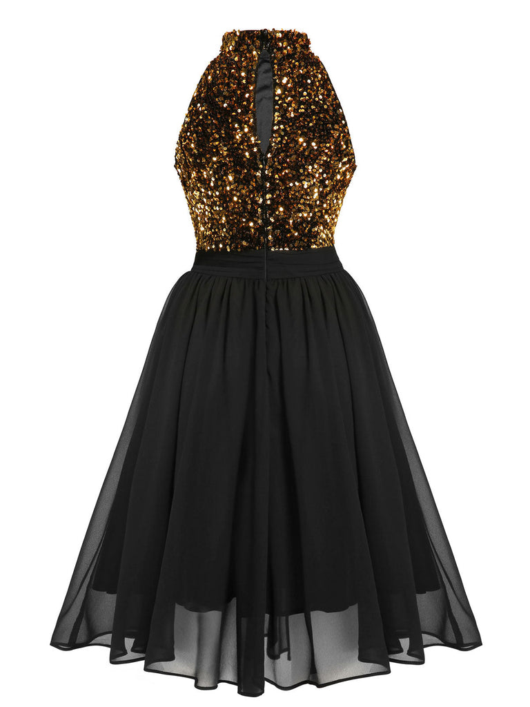 black and gold dress casual & Contrast Midi Chic Semi-Formal Elegance Gold & Black / M length Azura sequin gown in black and gold Black 1950s Gold Glitter Patchwork