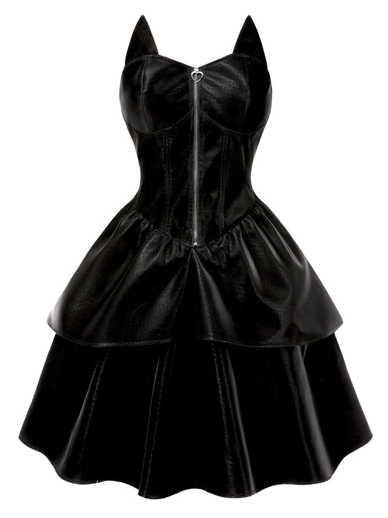 Black 1950s Halloween Catwoman Leather Dress | Retro Stage