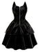 Black 1950s Halloween Catwoman Leather Dress - vintage dress, retro fashion, rockabilly