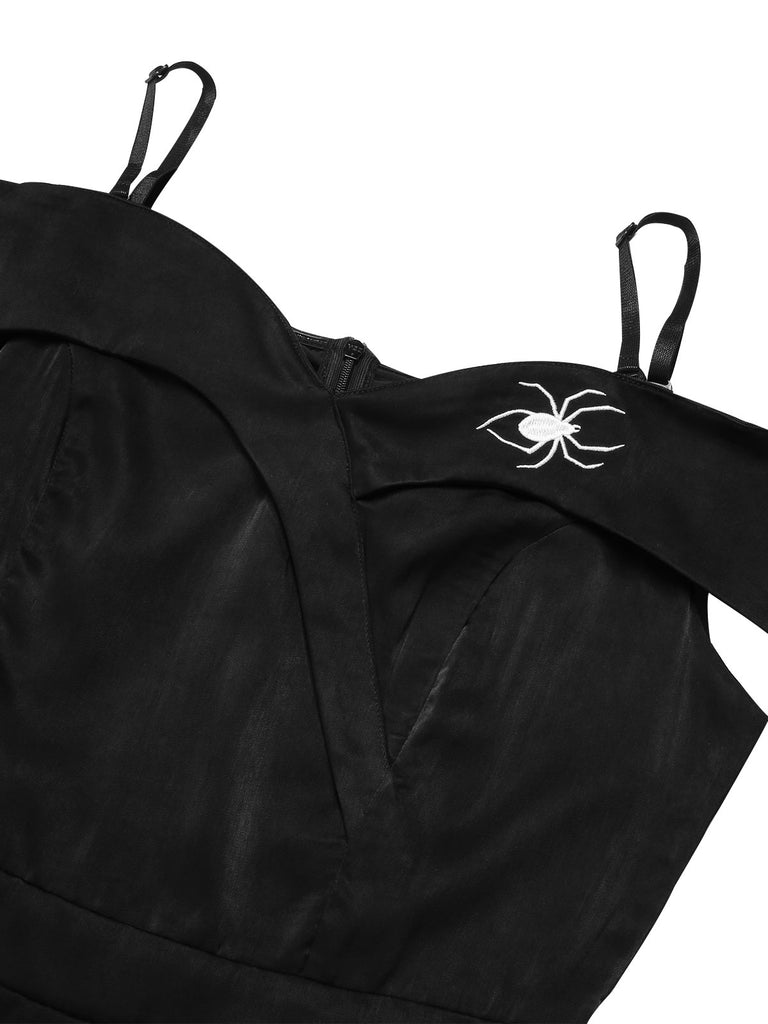 Black 1950s Halloween Off-Shoulder Spider Web Dress, vintage dress, retro fashion, rockabilly, pin-up fashion - perfect for women who love vintage and retro fashion