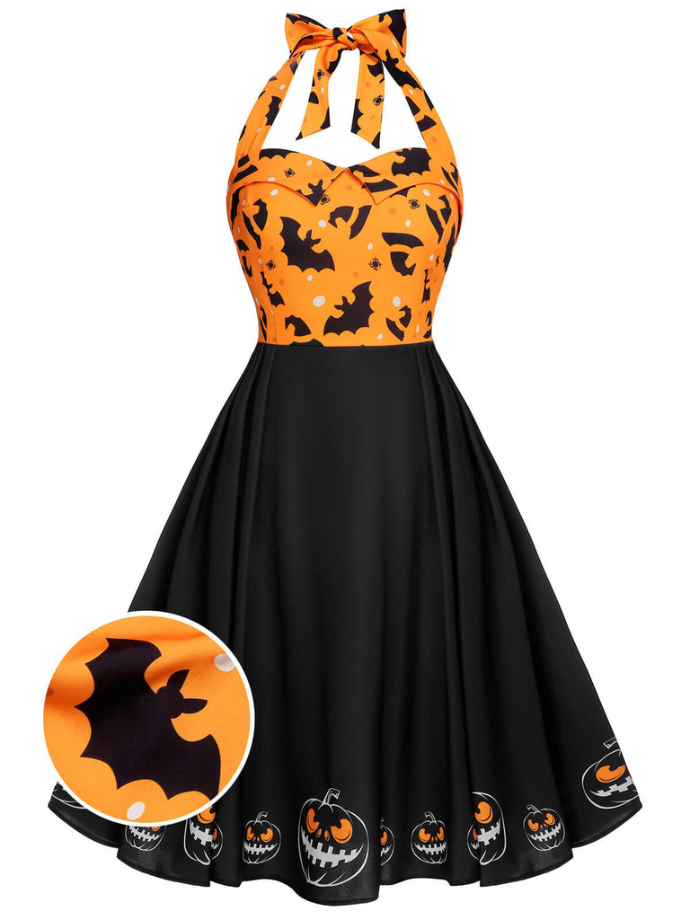 Halloween Dress Halter Pumpkin Printed Dress Halloween Dress Halter Pumpkin Printed Dress