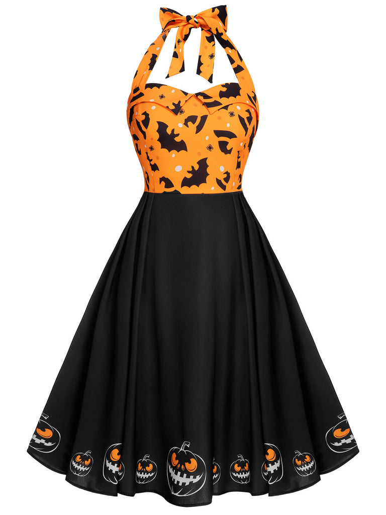 retro pumpkin dress Unique Vintage Plus Size Emerald & Pumpkin Pin Cotton Swing Dress