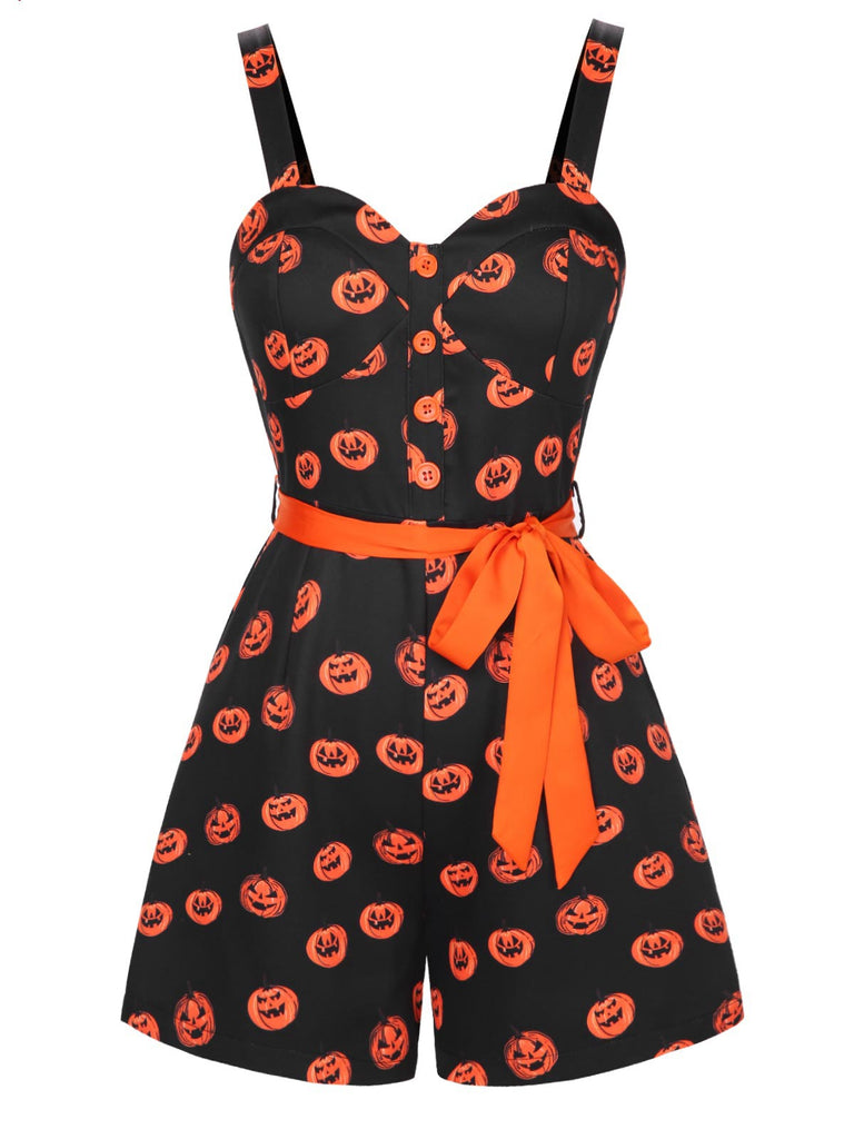 Black 1950s Halloween Pumpkin Face Romper: timeless 1950s elegance she makes her own