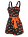 This Black 1950s Halloween Pumpkin Face Romper whispers 1950s secrets to those who notice