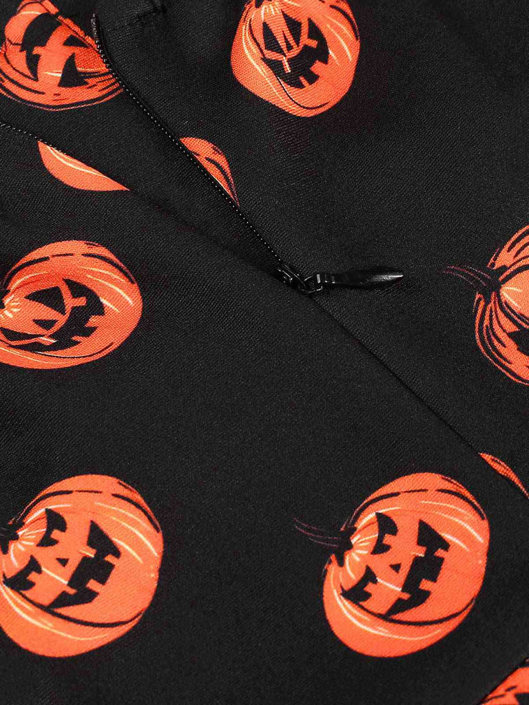 Black 1950s Halloween Pumpkin Face Romper — 1950s vintage charm for her modern wardrobe