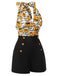 Black 1950s Halloween Pumpkin Halter Romper, vintage romper, retro jumpsuit - perfect for women who love vintage and retro fashion