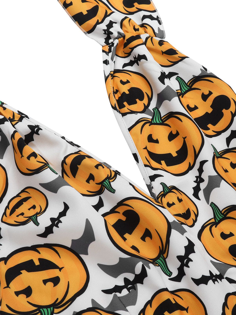 Black 1950s Halloween Pumpkin Halter Romper, vintage romper, retro jumpsuit - perfect for women who love vintage and retro fashion