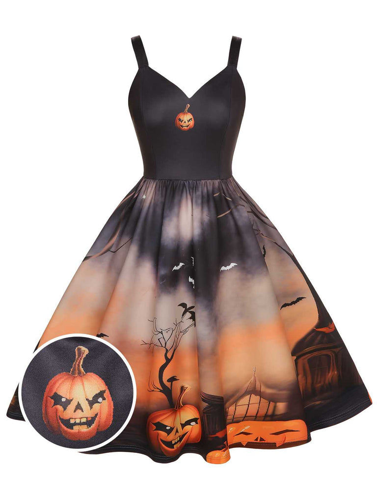Black 1950s Halloween Pumpkin Swing Dress Black 1950s Halloween Pumpkin Swing Dress