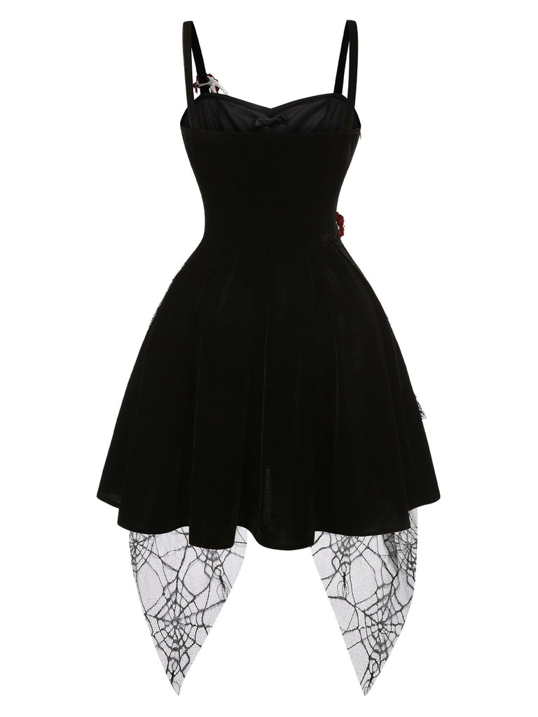 Gothic Halloween Spiderweb Velvet Mini Dress with Skeleton Hands & Corset Lace-Up Gothic Halloween Spiderweb Velvet Mini Dress with Skeleton Hands & Corset Lace-Up