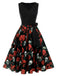 Black 1950s Halloween Skull Rose Sleeveless Dress, vintage dress, retro fashion, rockabilly, pin-up fashion - perfect for women who love vintage and retro fashion