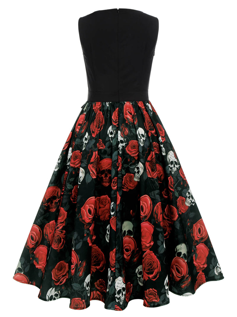 black dress red roses 1950s Halloween Skull Rose Sleeveless Dress style:DRESS ONLY Unique Vintage Plus Size This dreamy look is Style:Bodycon Dresses