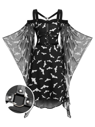 Black 1950s Halloween Spaghetti Strap Bat Dress: timeless style reimagined