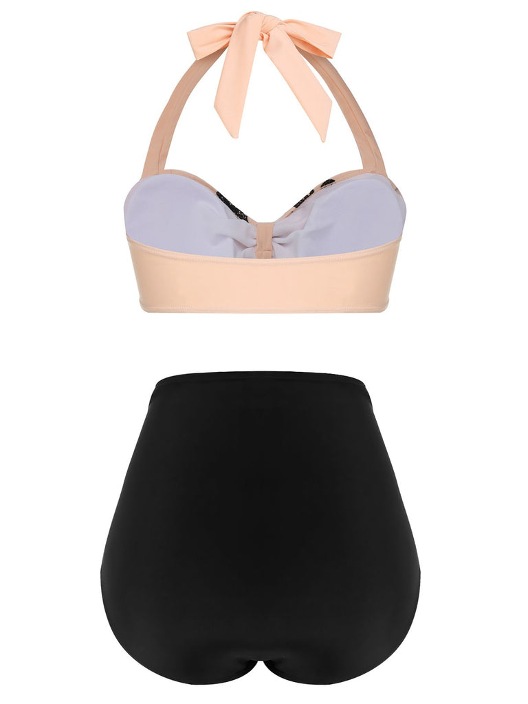 Detail view: 1950s Black 1950s Halter Butterfly Swimsuit, perfect for vintage themed parties and retro fashion enthusiasts