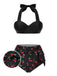 Black 1950s Halter Cherry Bikini Set - vintage fashion, retro style, classic black