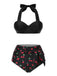 Black 1950s Halter Cherry Bikini Set - vintage fashion, retro style, classic black
