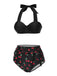 Black 1950s Halter Cherry Bikini Set - vintage fashion, retro style, classic black